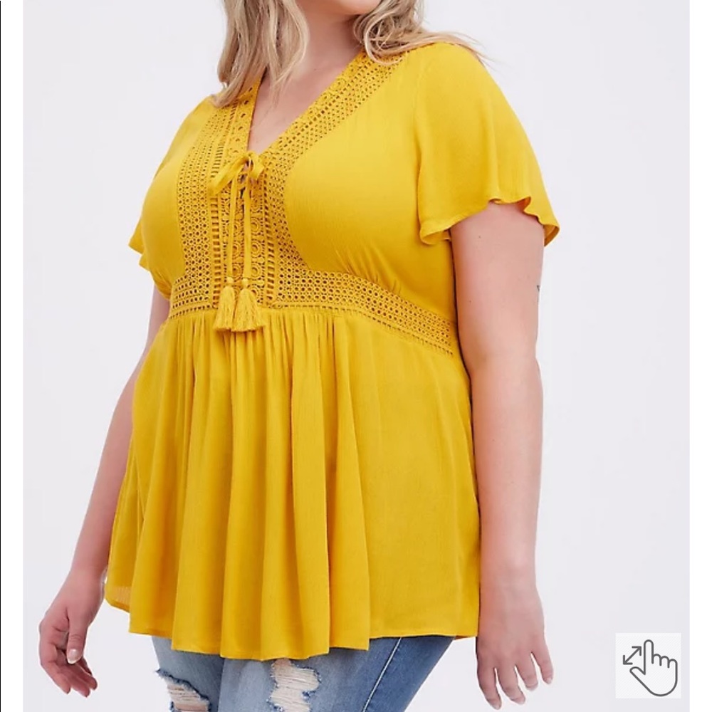 LACE-UP BABYDOLL TOP - CRINKLE GAUZE YELLOW